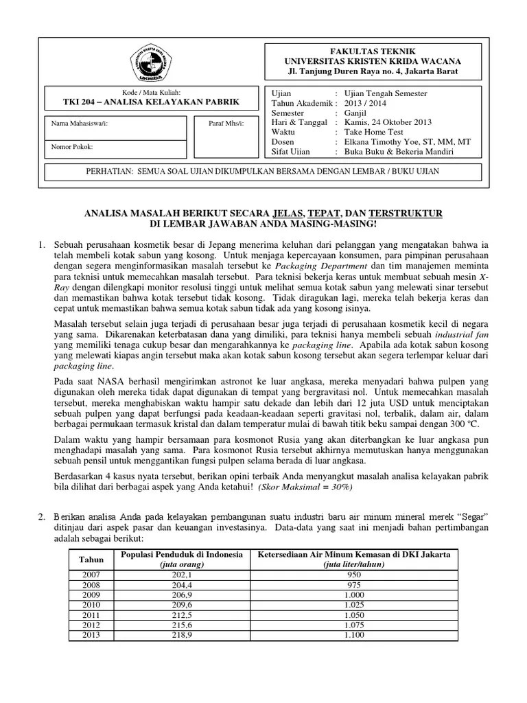 Soal Uts Studi Kelayakan Bisnis