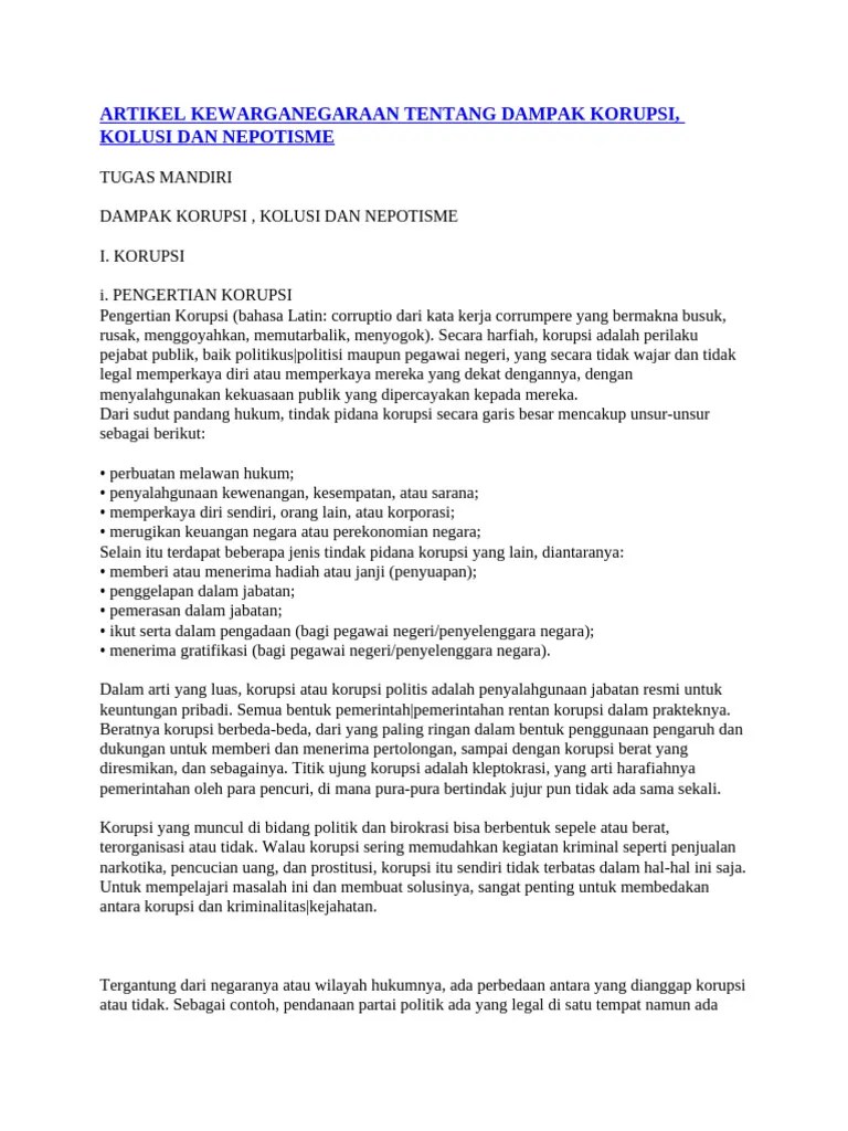 Artikel Kewarganegaraan Tentang Dampak Korupsi | PDF