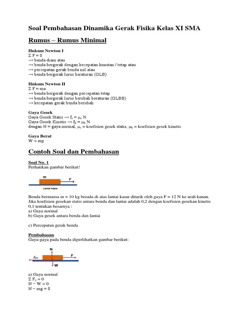 Soal Pembahasan Dinamika Gerak Fisika Kelas XI | PDF