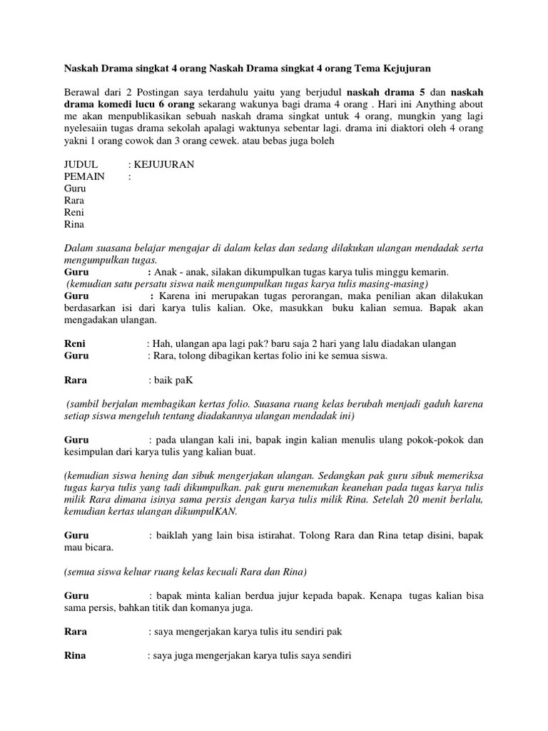 Naskah Drama 5 Orang Tentang Kejujuran