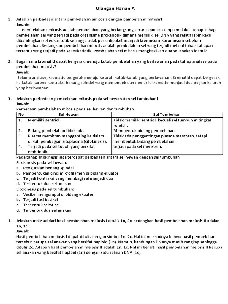 Ulangan Harian A Pembelahan Sel | PDF