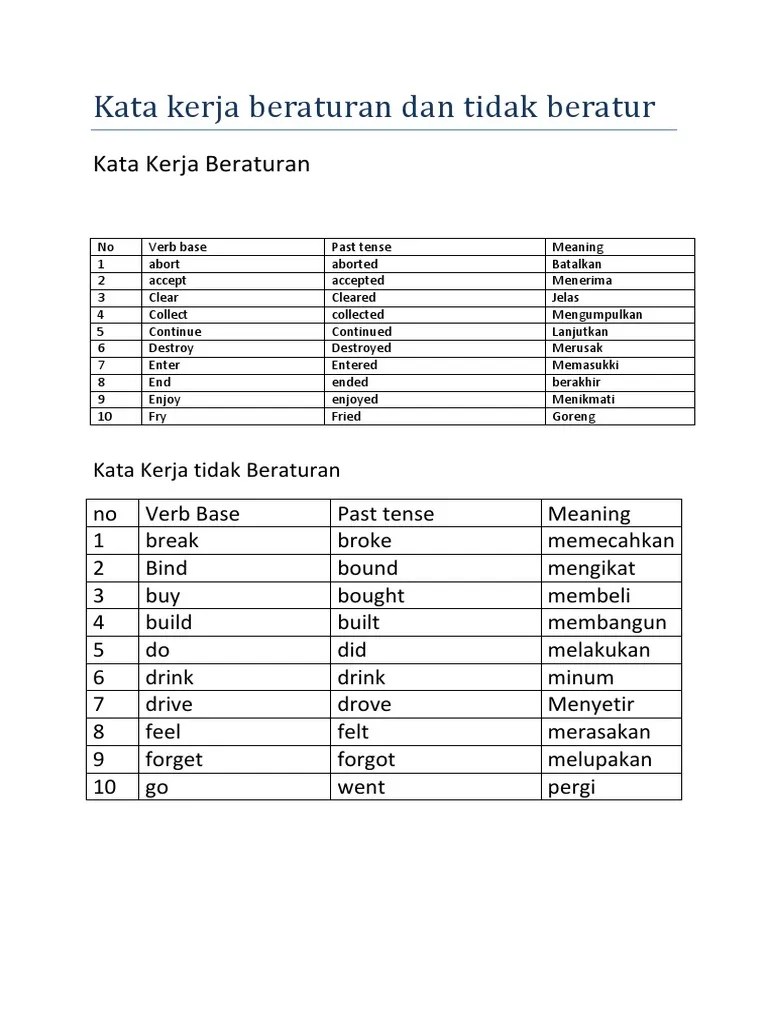 Kata Kerja Beraturan Dan Tidak Beratur | PDF