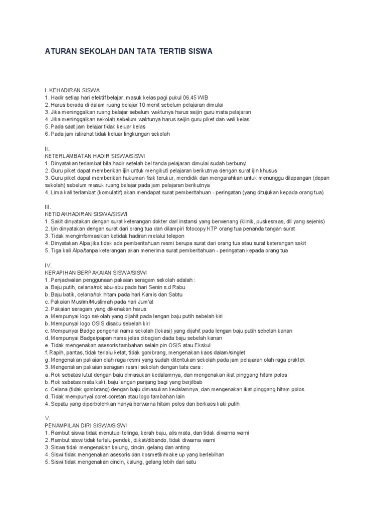 Contoh Aturan Sekolah Dan Tata Tertib Siswa | PDF