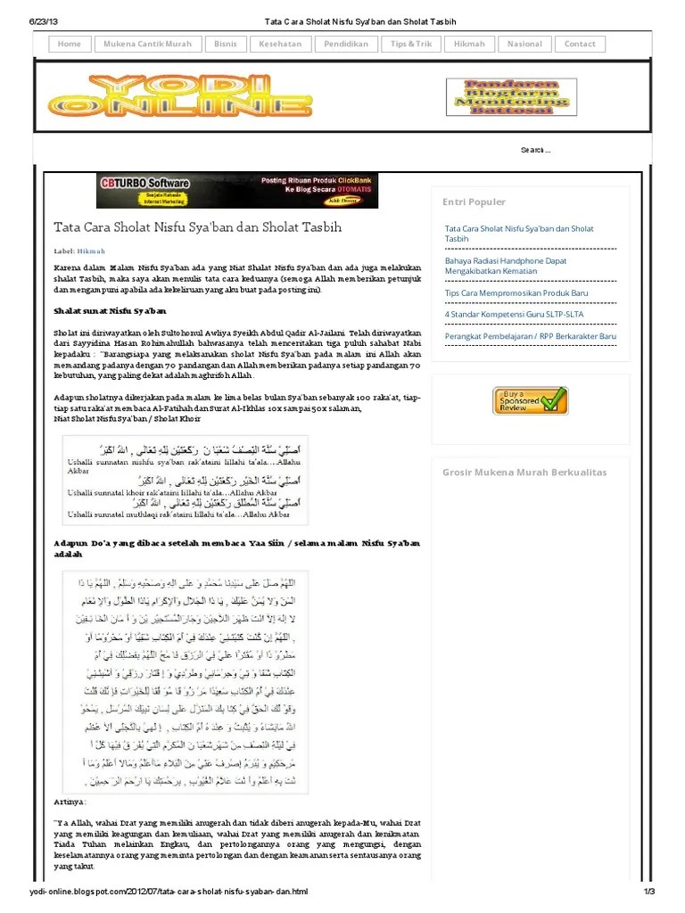 Tata Cara Sholat Tasbih Malam Nisfu Syaban