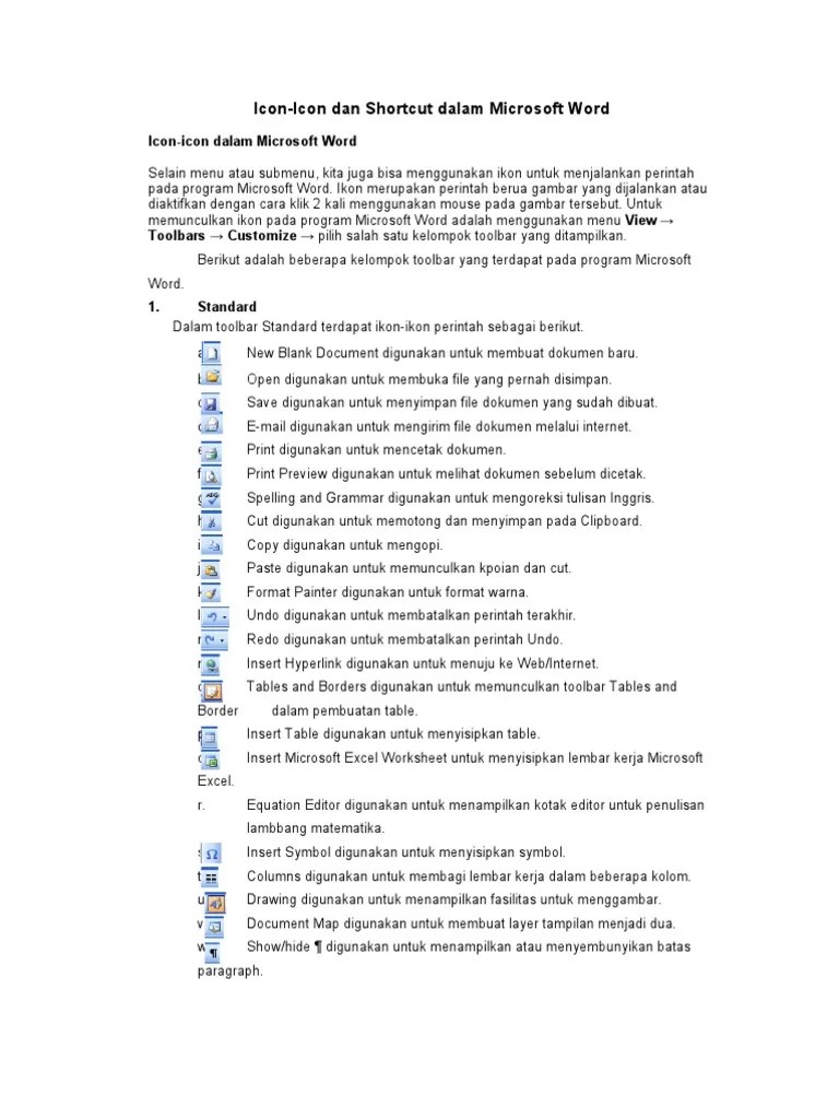 Icon-Icon Dan Shortcut Dalam Microsoft Word | PDF