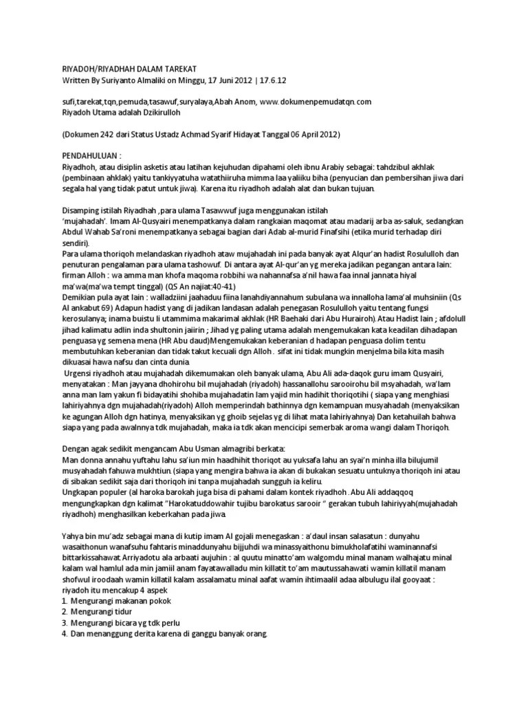 Riyadoh-Riyadhah Dalam Tarekat | PDF
