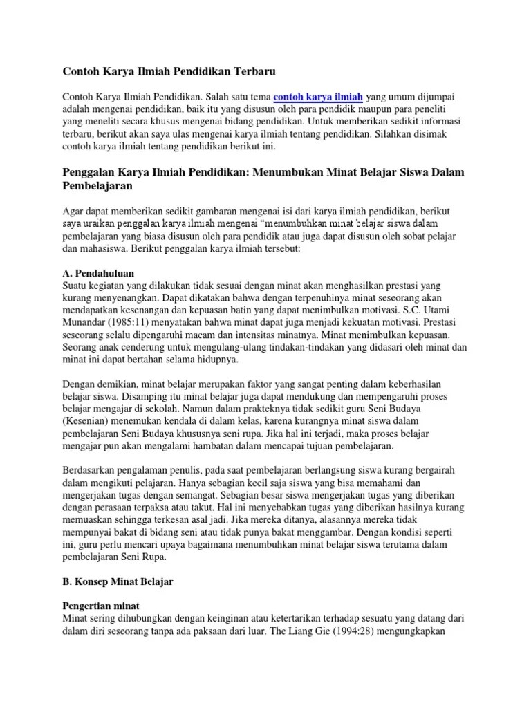 Contoh Karya Ilmiah Pendidikan Terbaru | PDF
