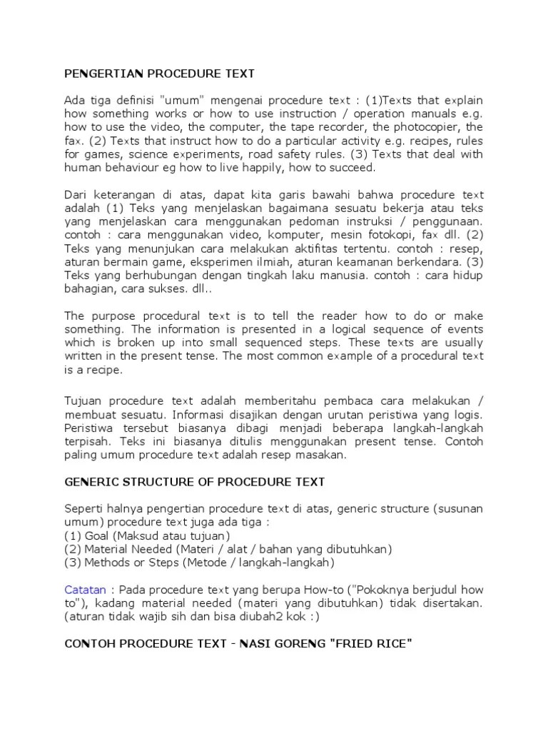 Pengertian Procedure Text | PDF | Masakan Indonesia | Masakan