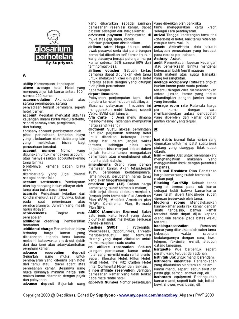 Istilah Istilah Perhotelan | PDF