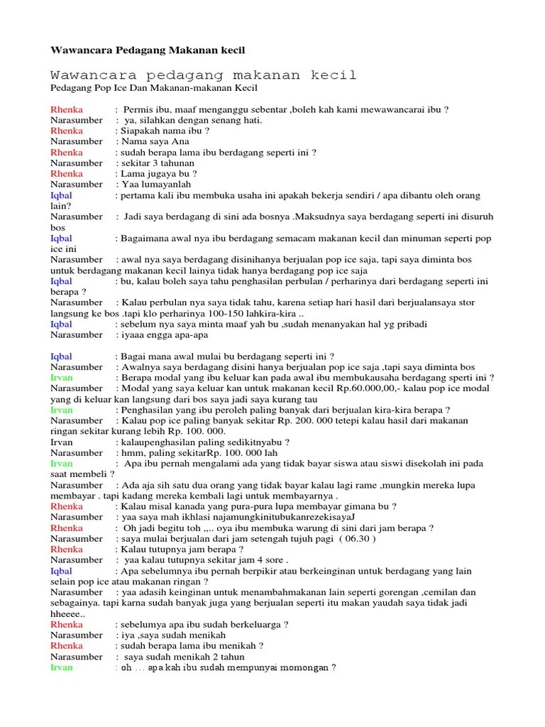 Contoh Laporan Wawancara Pedagang Kecil - Nusagates