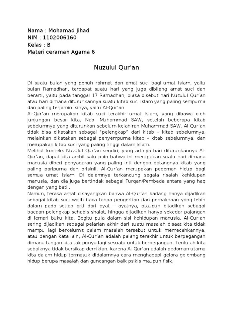 Contoh Pidato Nuzulul Quran // Kumpulan Contoh Terbaru