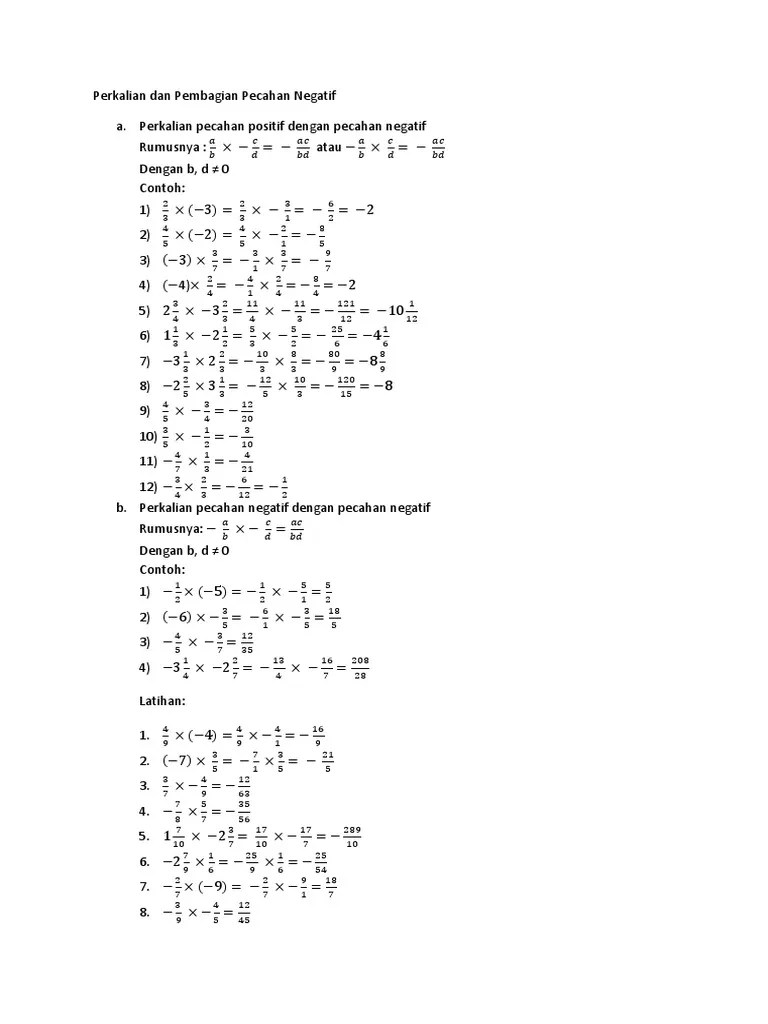 Perkalian Dan Pembagian Pecahan Negati1 | PDF