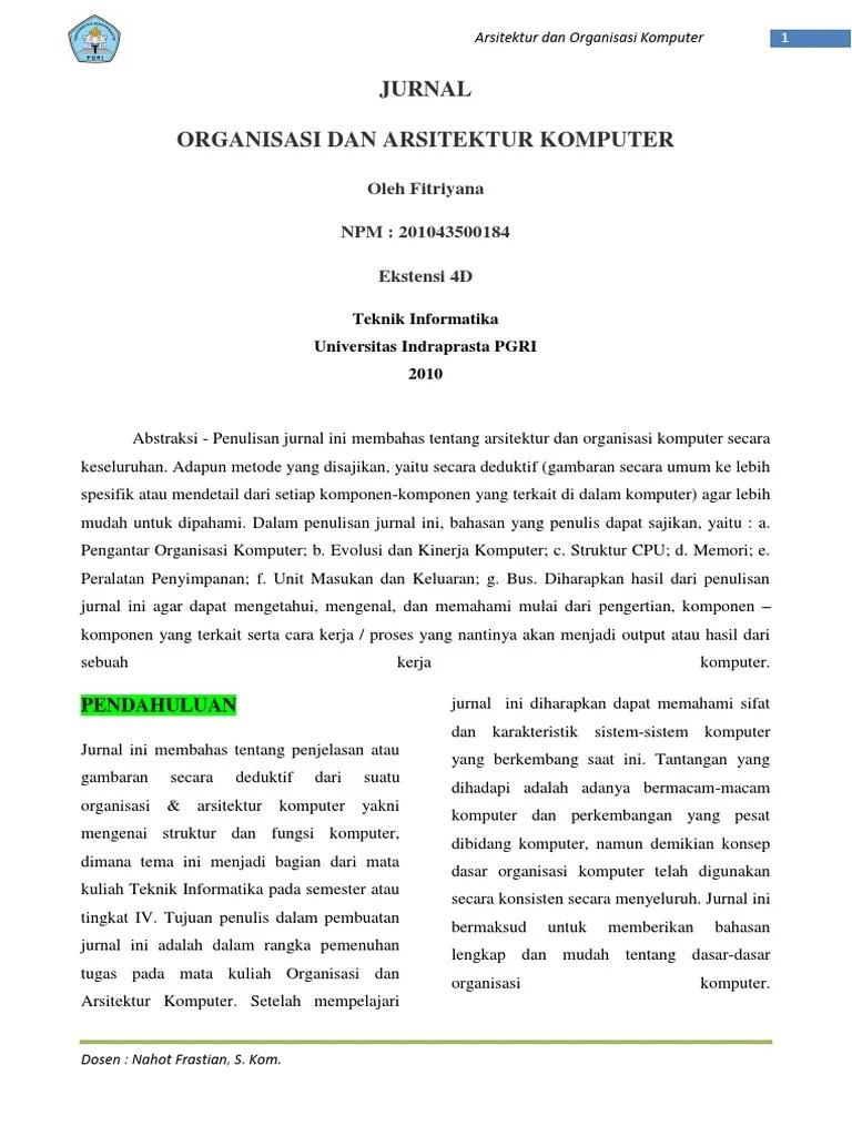 JURNAL ORGANISASI DAN ARSITEKTUR KOMPUTER Oleh Fitriyana | PDF