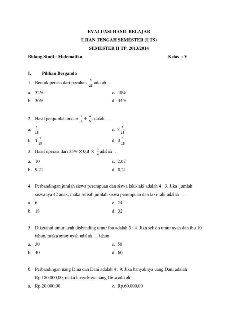 Soal UTS Matematika Kelas 5 SD | PDF
