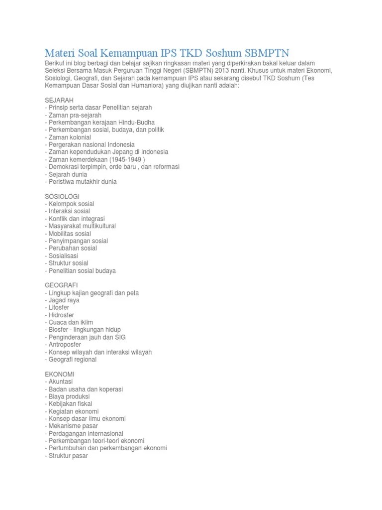 Soal Sbmptn Kelompok Soshum