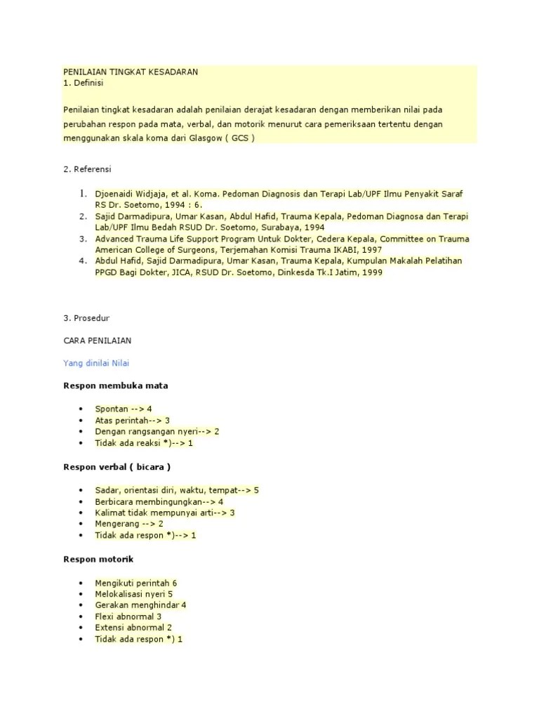 Penilaian Tingkat Kesadaran | PDF