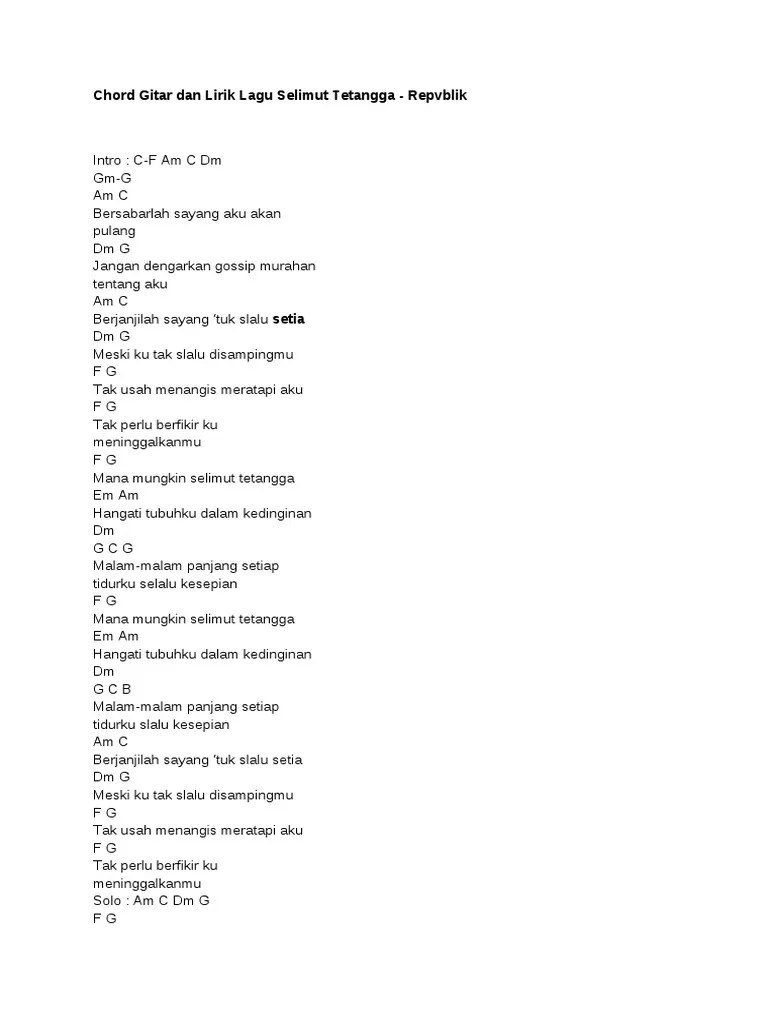 Chord Gitar Dan Lirik Lagu Selimut Tetangga | PDF