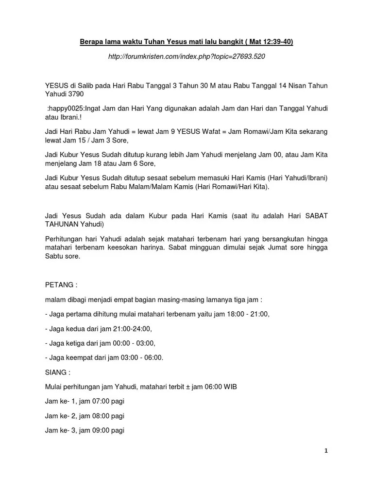 Berapa Lama Waktu Tuhan Yesus Mati Lalu Bangkit | PDF