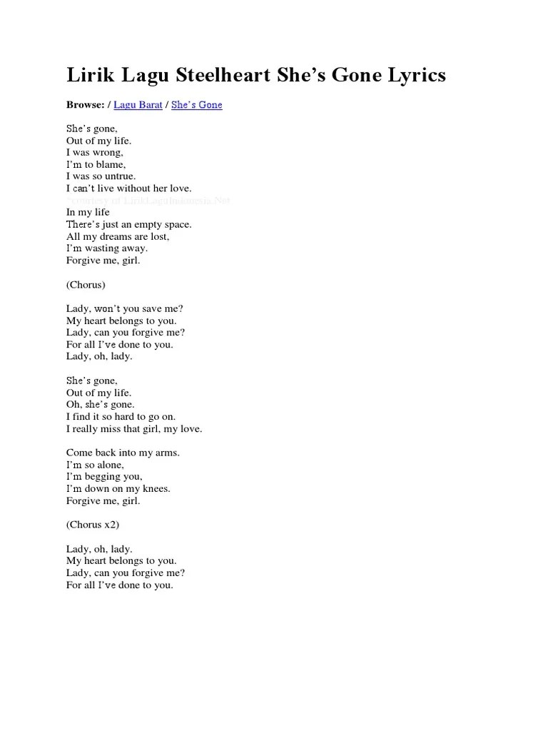 Lirik Lagu She&rsquo;s Gone