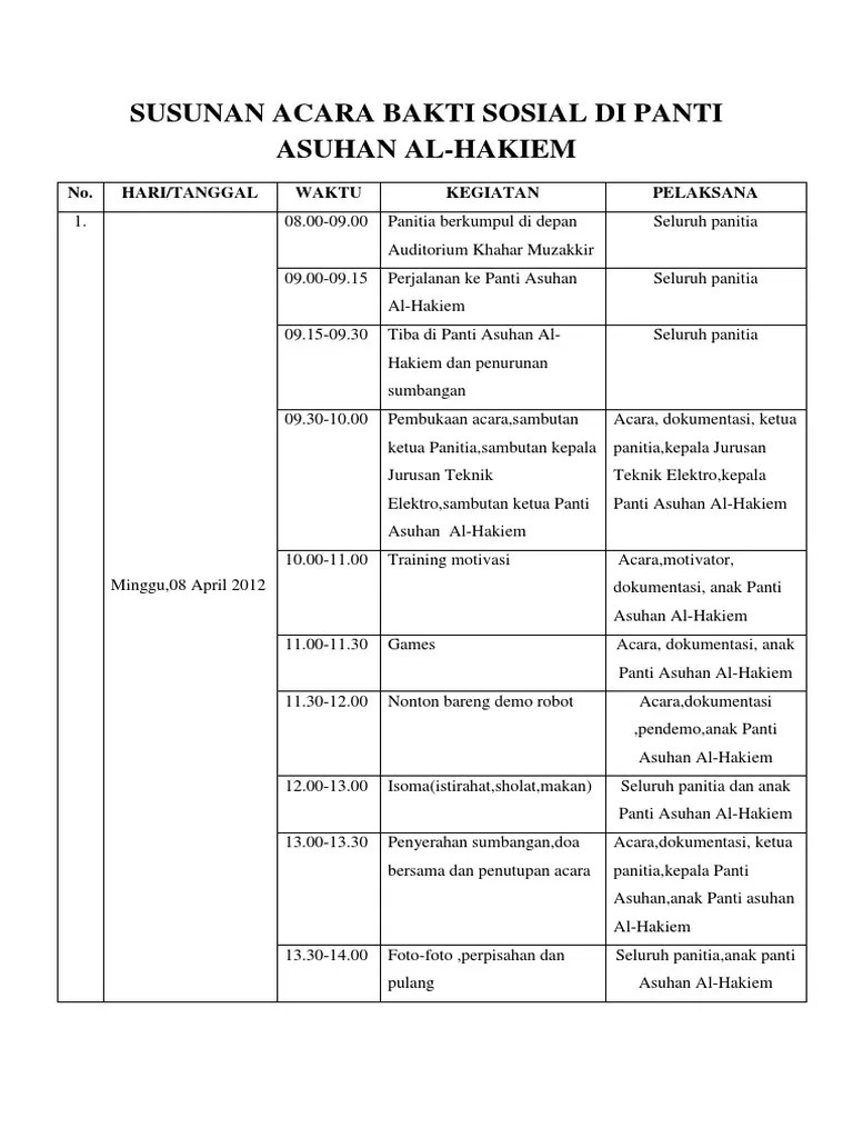 Susunan Acara Bakti Sosial Di Panti Asuhan Al | PDF