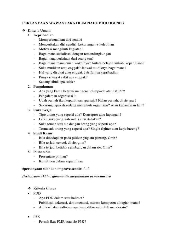 Pertanyaan Wawancara Organisasi Dan Jawabannya