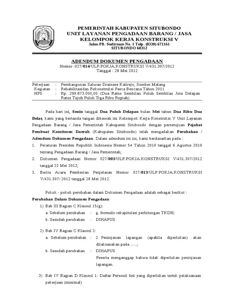 Adendum Drainase Kalirejo | PDF
