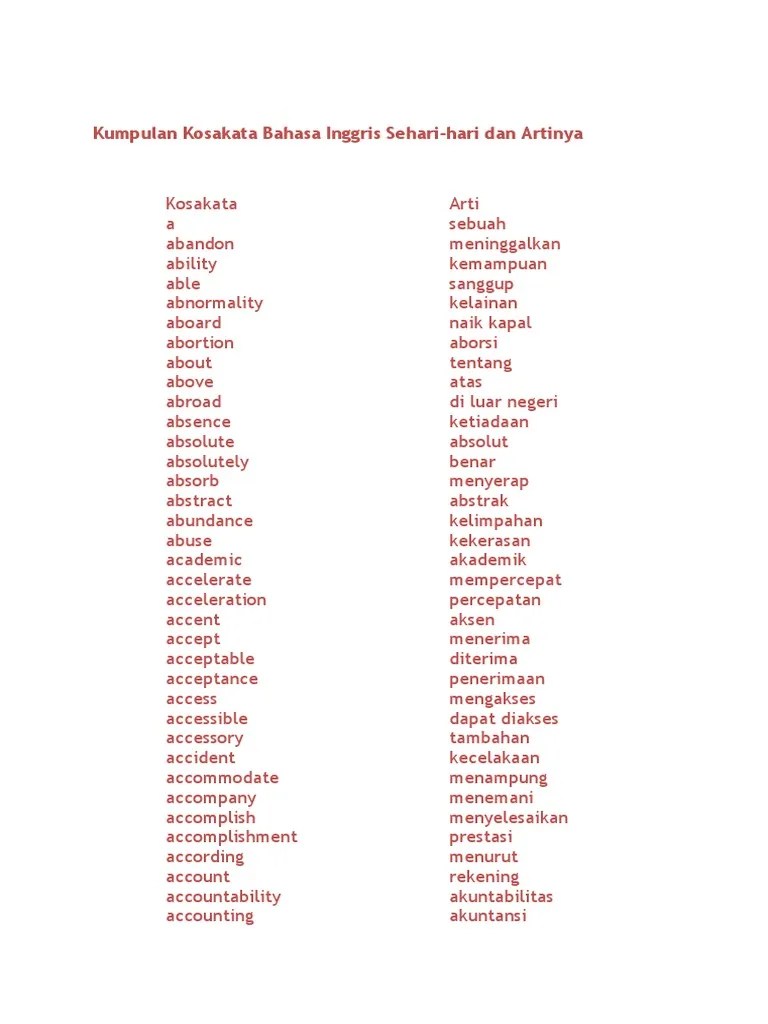 Apa Itu Kosa Kata Dalam Bahasa Inggris