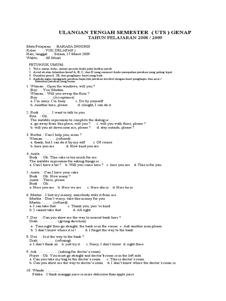 Soal Bahasa Inggris Kelas 8 Ktsp