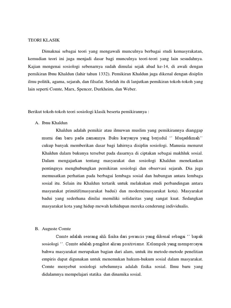 Teori Sosiologi Klasik | PDF