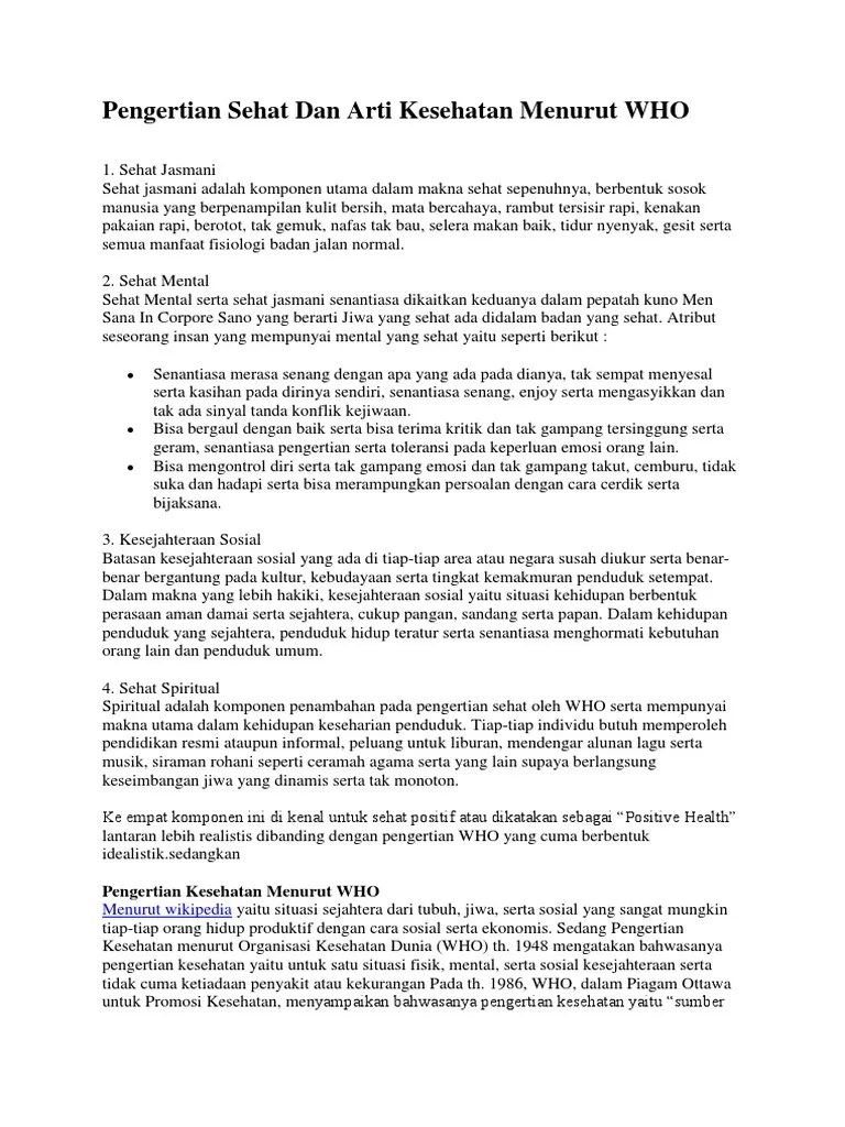 Pengertian Sehat Dan Arti Kesehatan Menurut WHO | PDF