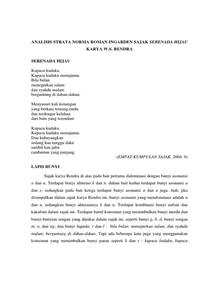 Analisis Strata Norma Roman Ingarden Sajak Serenada Hijau Karya W.S. Rendra  | PDF