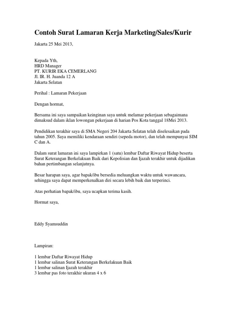 Contoh Surat Lamaran Kerja Marketing | PDF
