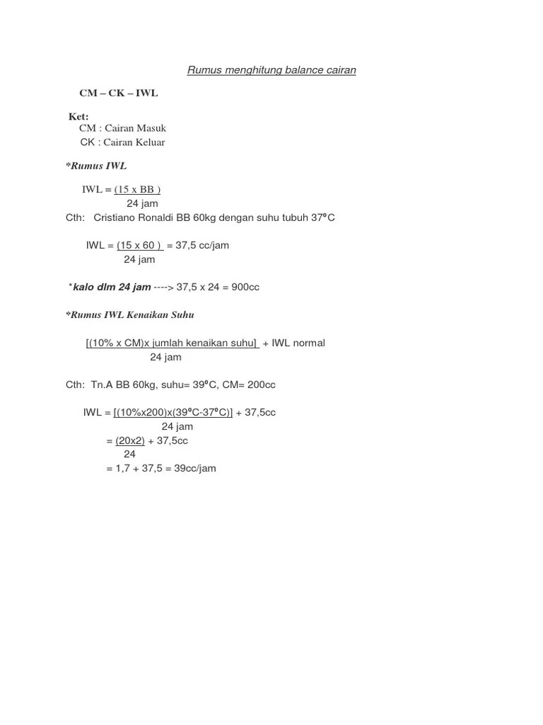 Rumus Menghitung Balance Cairan | PDF