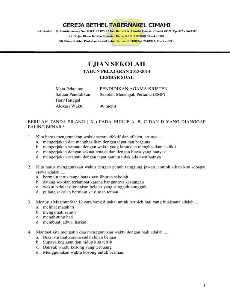 Contoh Soal Essay Agama Kristen Kelas 10 - Soal Kelasmu