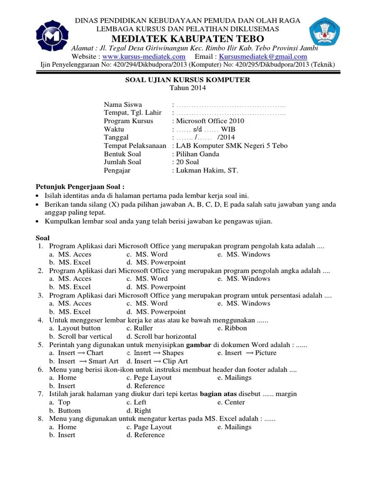 Soal Ujian Office 2010 | PDF