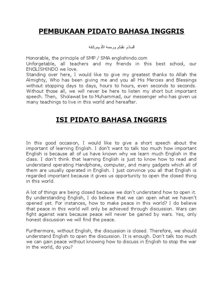 Contoh Pidato Bahasa Inggris Pendek Beserta Artinya