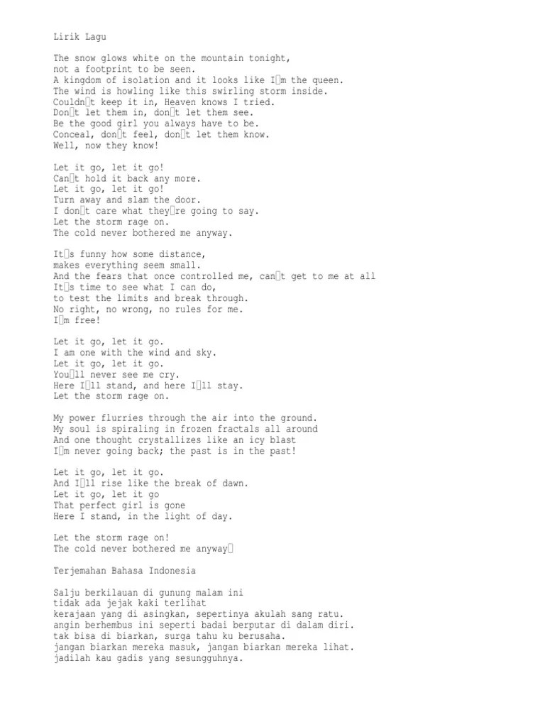 Lirik Lagu Frozen Let It Go Bahasa Indonesia