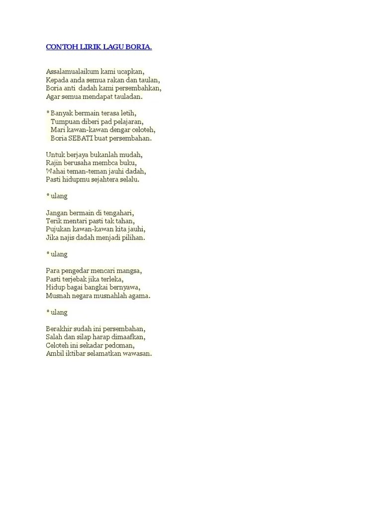 Lirik Lagu Boria Antidadah | PDF