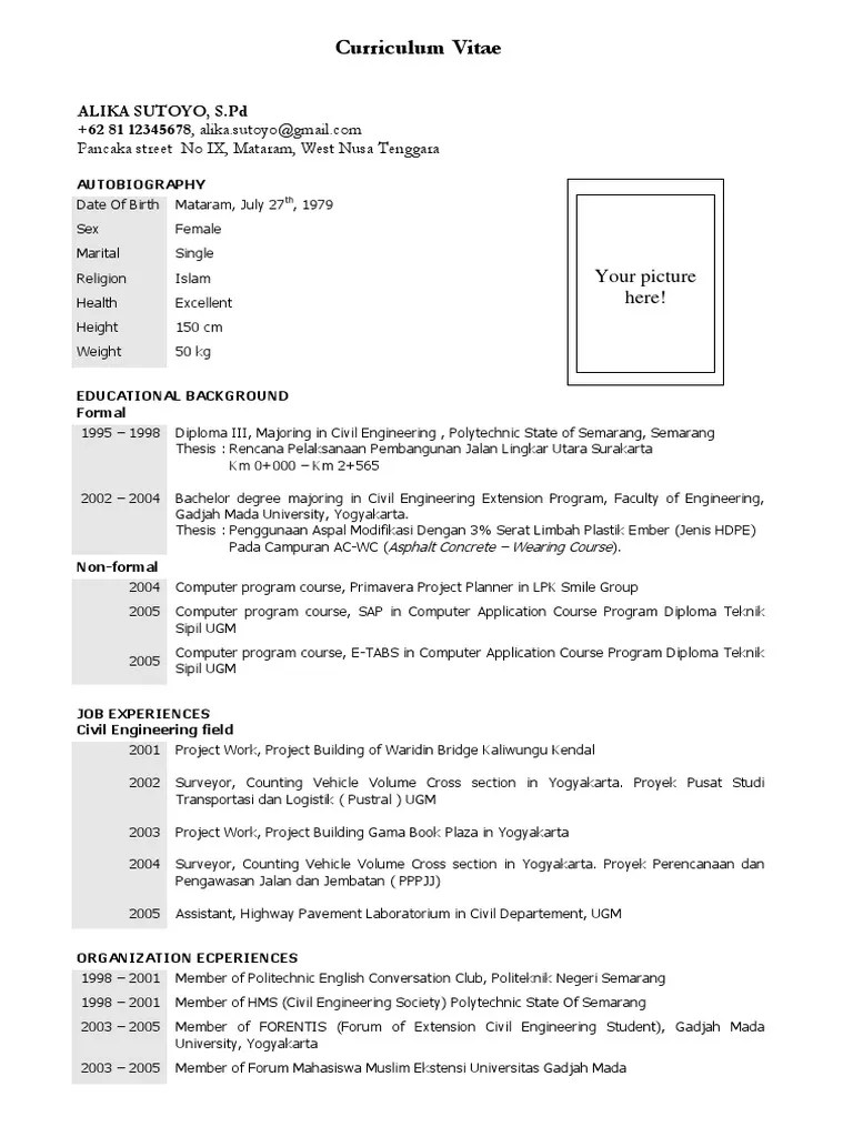 Contoh CV Dalam Bahasa Inggris 2 | PDF