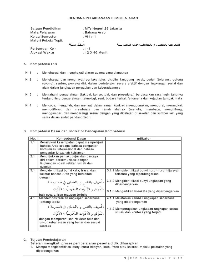 Free Download Rpp Bahasa Arab Mts Berkarakter
