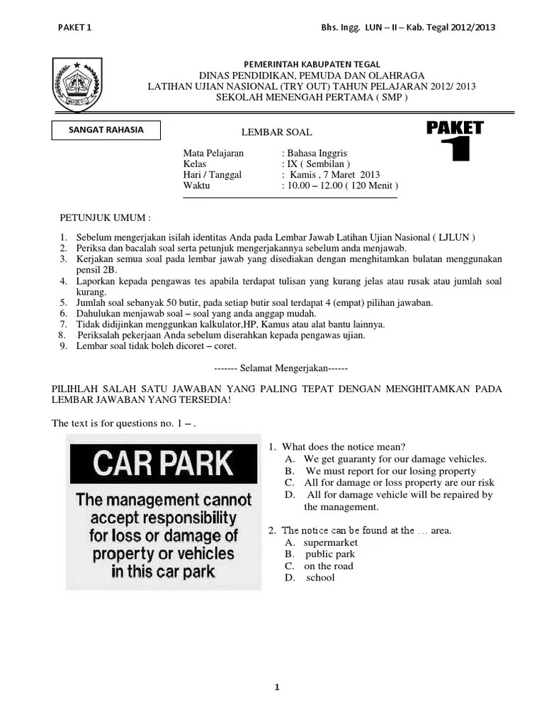 Download Soal Tryout Bahasa Inggris Kelas 9