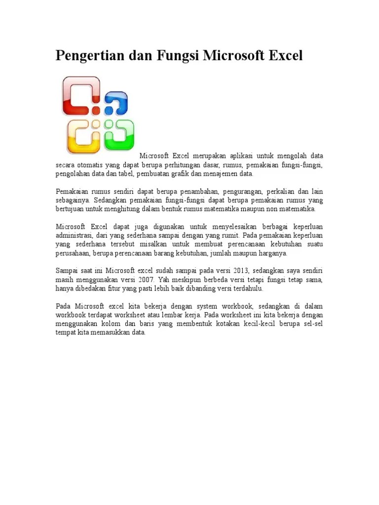 Pengertian Dan Fungsi Microsoft Excel | PDF