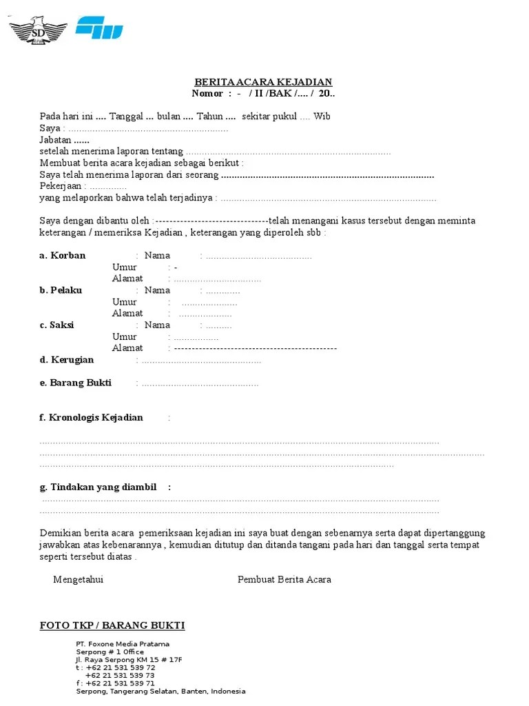Contoh Berita Acara Kejadian | PDF