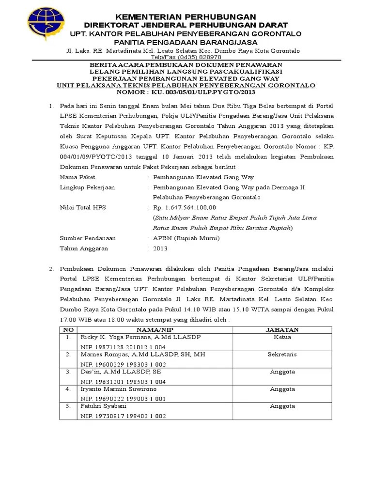 Berita Acara Pembukaan Dokumen Penawaran | PDF