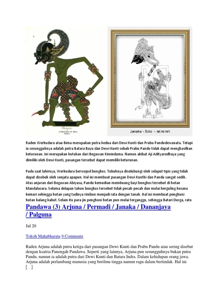 Raden Werkudara Atau Bima Merupakan Putra Kedua Dari Dewi Kunti Dan Prabu  Pandudewanata | PDF