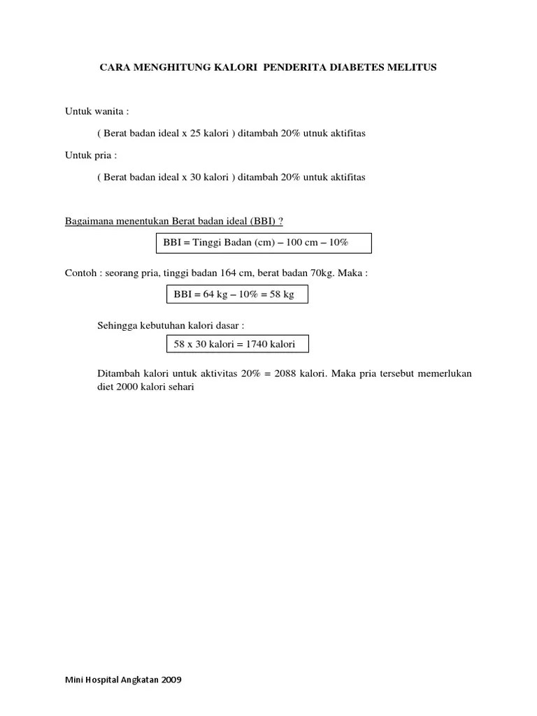 Cara Menghitung Kalori Penderita Diabetes Melitus | PDF