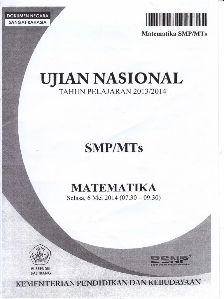 Soal Dan Pembahasan UN Matematika SMP Tahun 2014 PDF | PDF