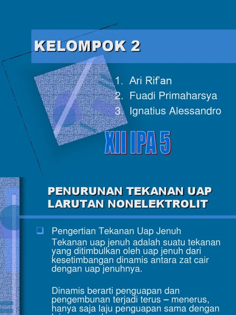 Penurunan Tekanan Uap Larutan Non Elektrolit | PDF