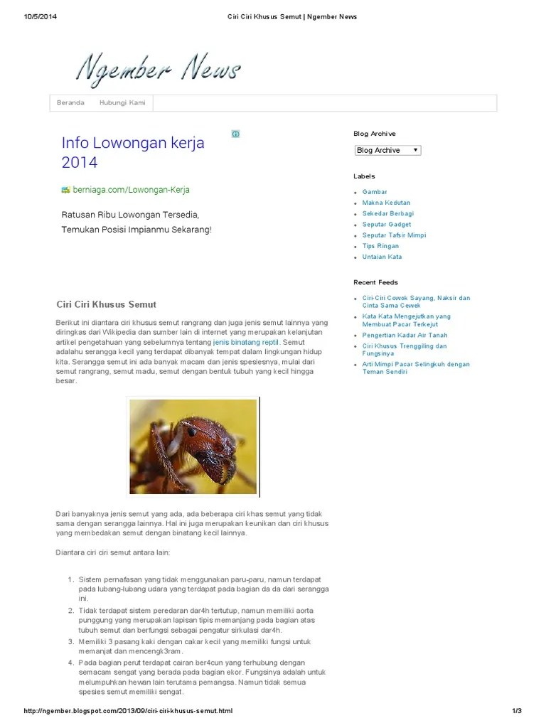 Ciri Ciri Khusus Semut - Ngember News PDF | PDF