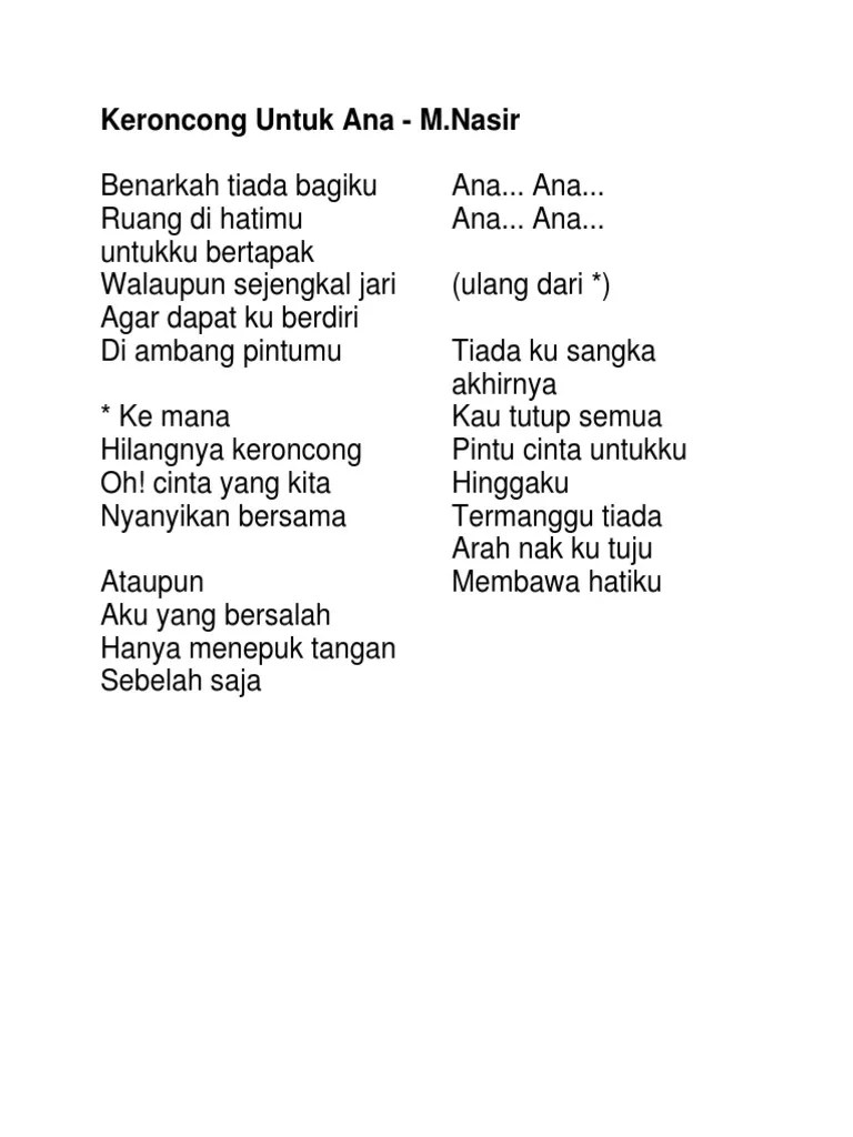 Keroncong Untuk Ana Lirik